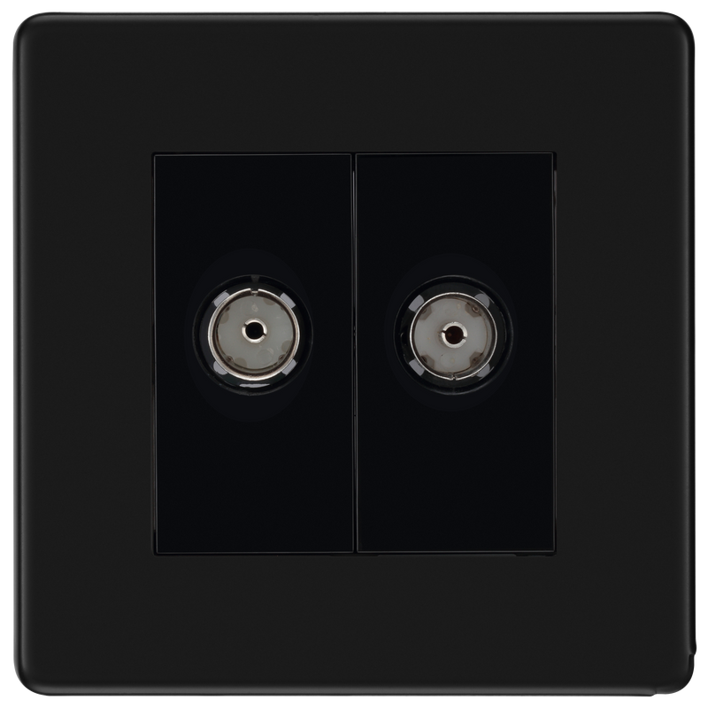 BG Electrical Flatplate Screwless Matt Black - Double co-axial