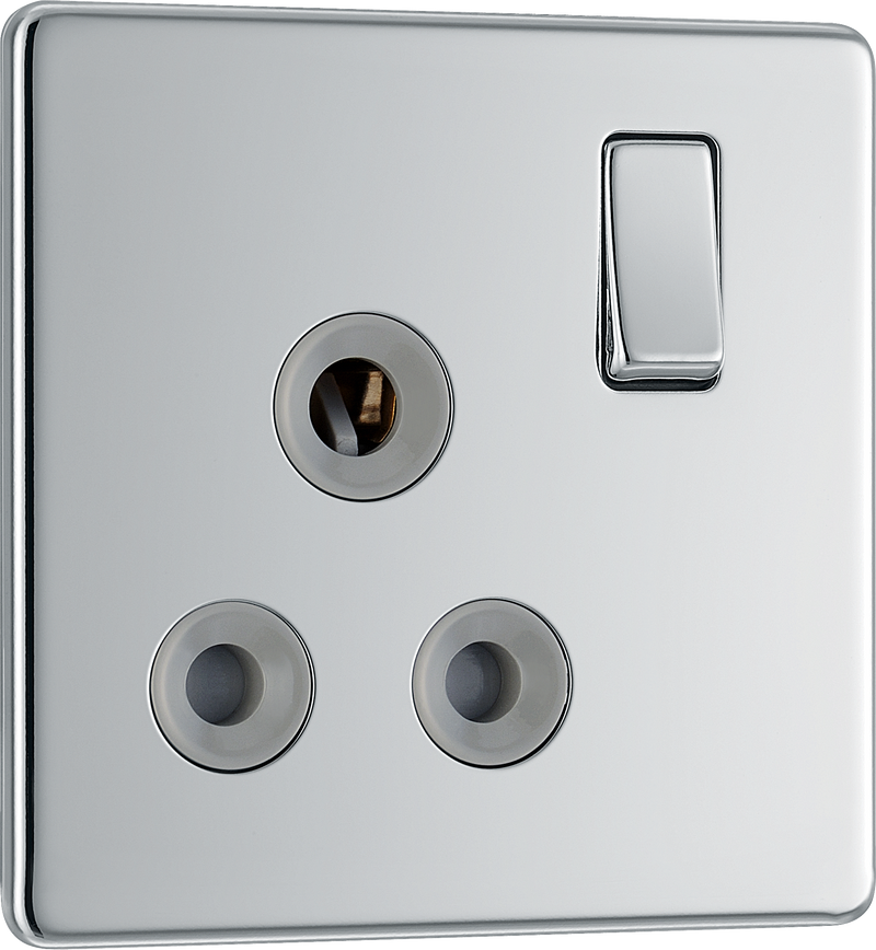 BG Electrical Flatplate Screwless Polished Chrome - 15A, single, switched, round pin