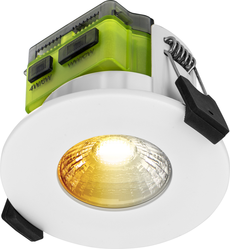 Luceco Ftype MK2 - FType MK2 Fire Rated Downlight 4W/6W 750lm Power Change & CCT Change 3000K / 4000K Dim2Warm Dimmable IP65 White bezel - Flat