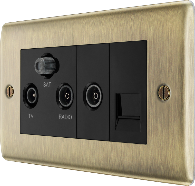 BG Electrical Nexus Metal Antique Brass - Triplex with BT outlet and co-axial return - screened