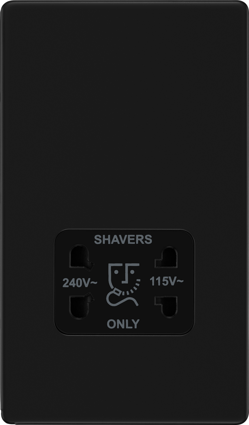 BG Electrical Flatplate Screwless Matt Black - 115/240V dual voltage shaver socket