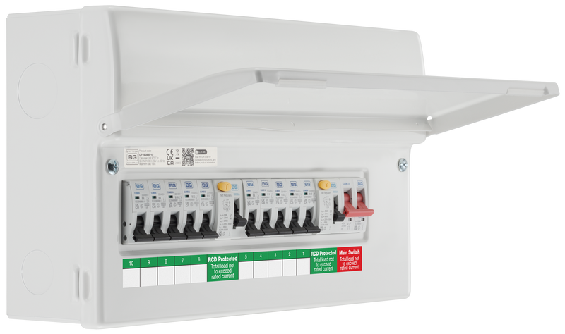 BG Circuit Protection Dual RCD - 16 module, 10 way, 100A Main Switch, 2 x 80A Type A RCD, 10 MCB's