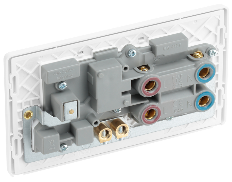 BG Electrical Evolve Pearlescent White - 45A, double pole, with switched socket and indicators