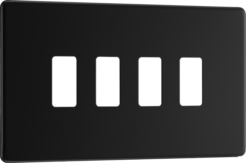 BG Electrical Flatplate Screwless Matt Black - 4 module - rectangular
