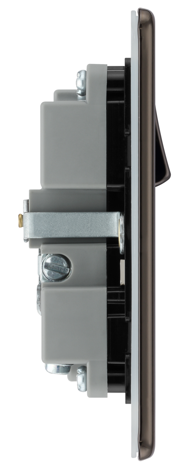 BG Electrical Flatplate Screwless Black Nickel - Single, switched, single pole, with 1 x USB A + 1 x USB C