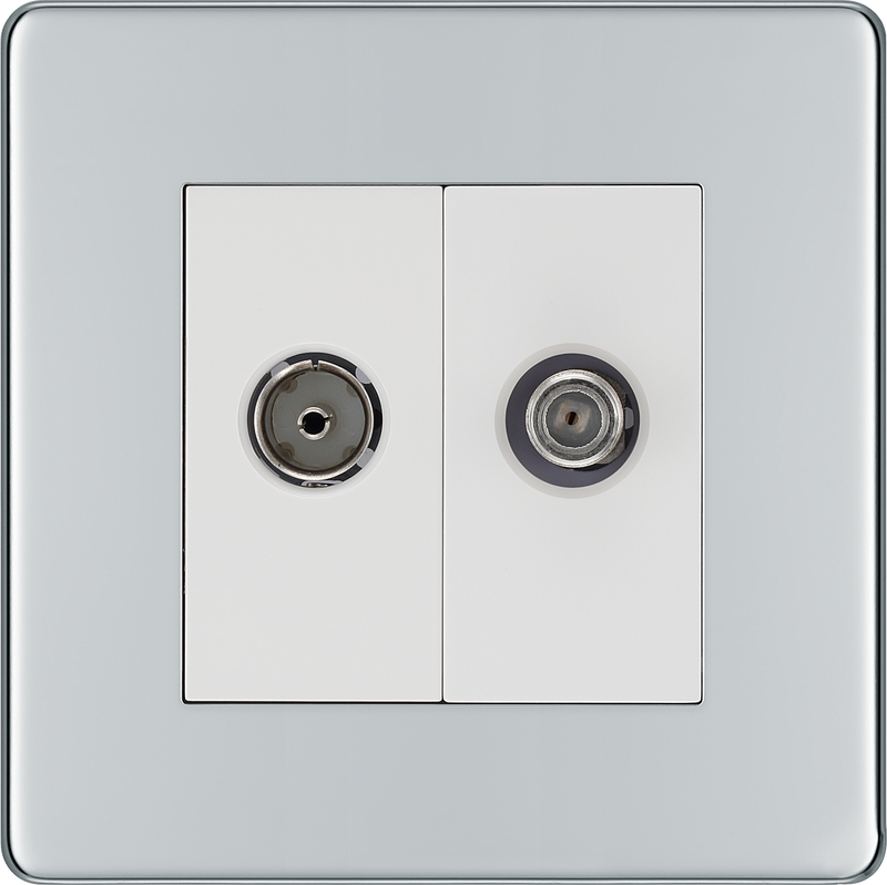 BG Electrical Flatplate Screwless Polished Chrome - Double, satellite and co-axial