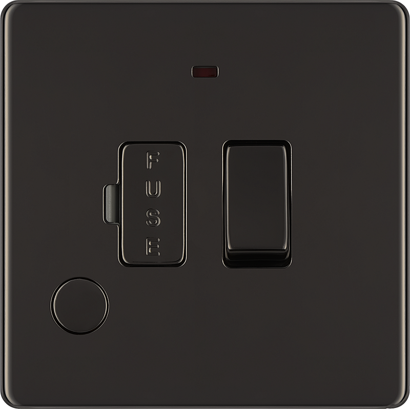 BG Electrical Flatplate Screwless Black Nickel - Switched and fused with indicator and flex outlet
