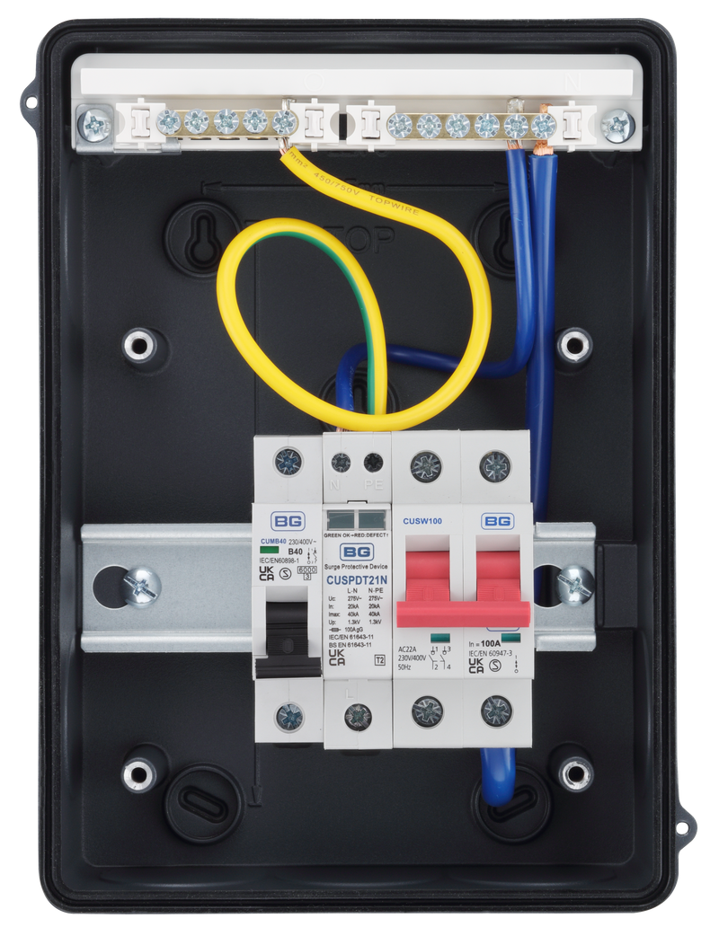 Sync Energy EV Circuit Protection - 5 Module EV Consumer Unit with 100A Main Switch, SPD, MCB, IP65 - Grey