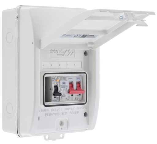 Sync Energy EV Circuit Protection - 5 Module EV Consumer Unit 100A with Main Switch, RCBO, SPD, IP65 - White