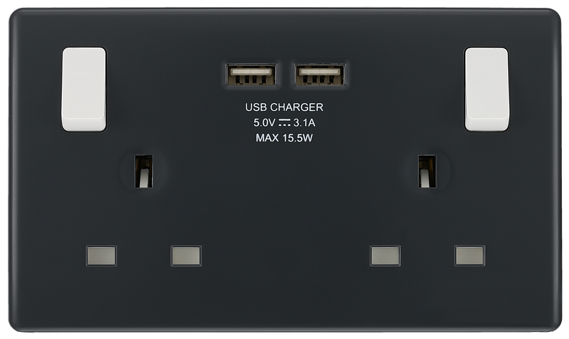 BG Electrical Part M - Double switched, single pole, with 2 x USB A