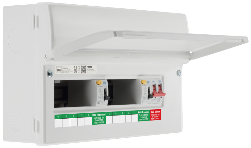 BG Circuit Protection Dual RCD SPD - 16 module, 10 way, 100A Main Switch, 2 x 100A Type A RCD