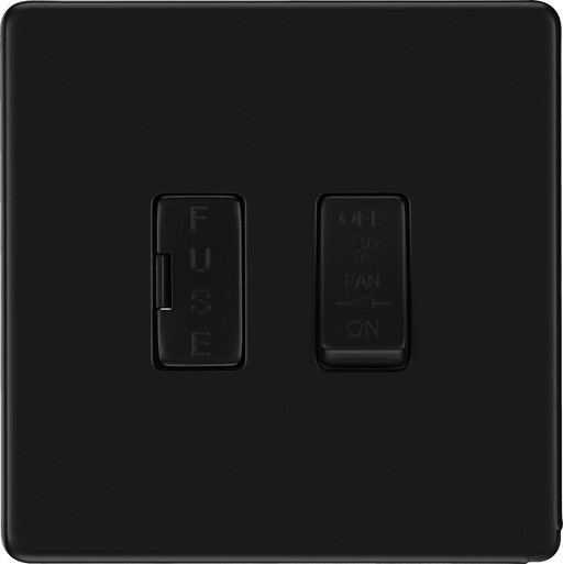 BG Electrical Flatplate Screwless Matt Black - 3 pole fan isolator, fused