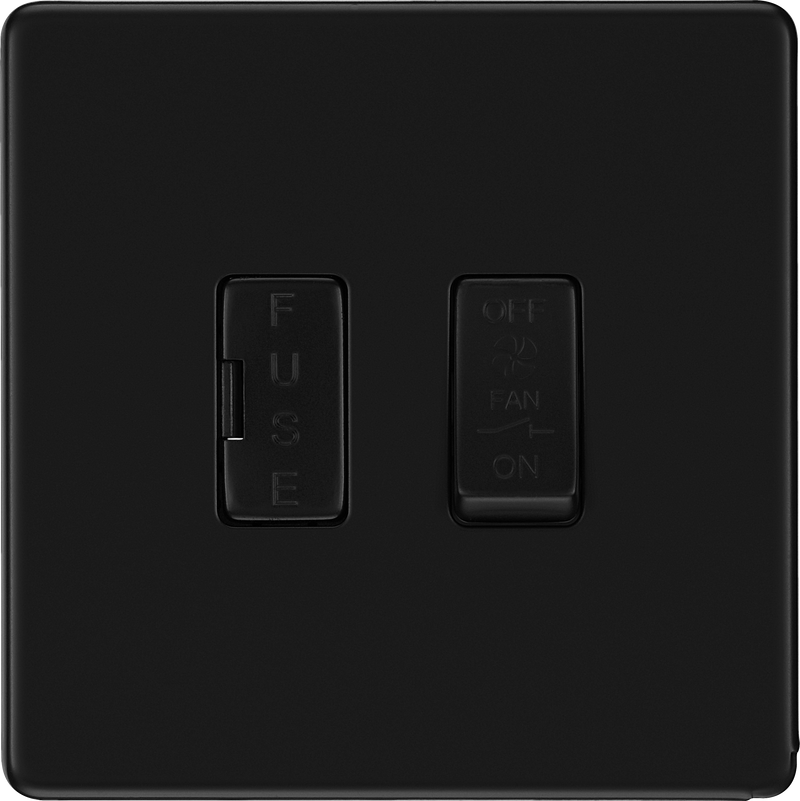 BG Electrical Flatplate Screwless Matt Black - 3 pole fan isolator, fused