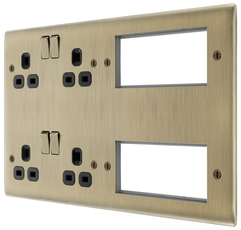 BG Electrical Nexus Metal Antique Brass - 2 x double, switched, double pole, 8 Euro Module