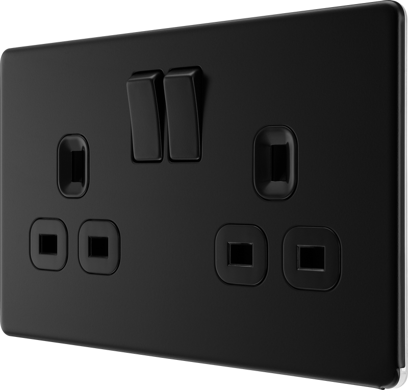 BG Electrical Flatplate Screwless Matt Black - Double switched, double pole