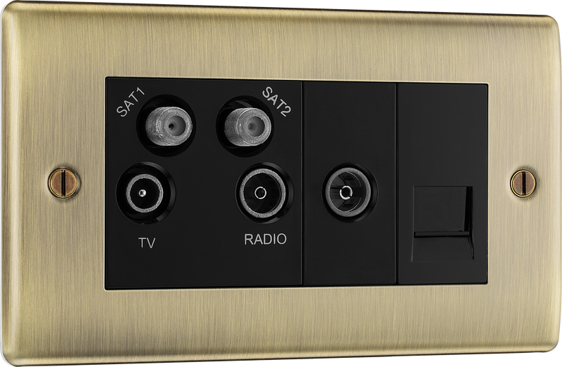 BG Electrical Nexus Metal Antique Brass - Quadplex 2 x sat, BT outlet and co-ax returned - screened