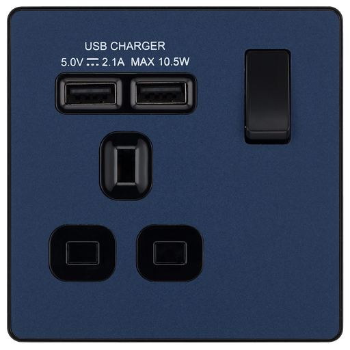 BG Electrical Evolve Matt Blue - Single, switched, single pole, with 2 x USB A