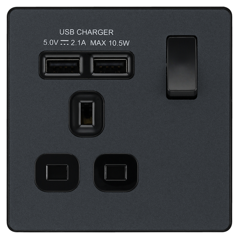 BG Electrical Evolve Matt Grey - Single, switched, single pole, with 2 x USB A