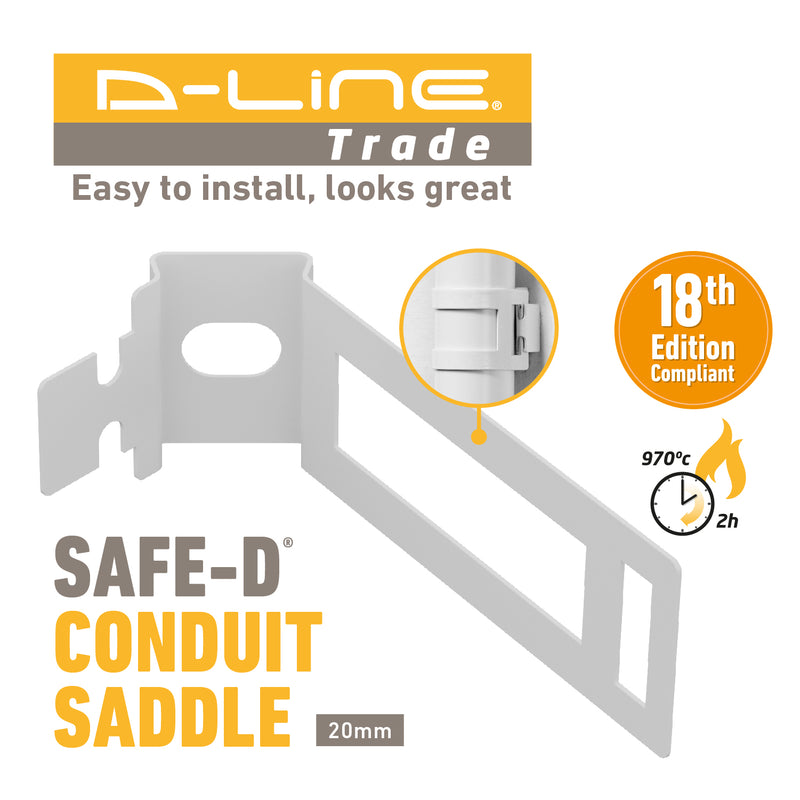 D-Line Fire Clip - Safe-D Conduit Saddle 25mm - White (Pack of 20)