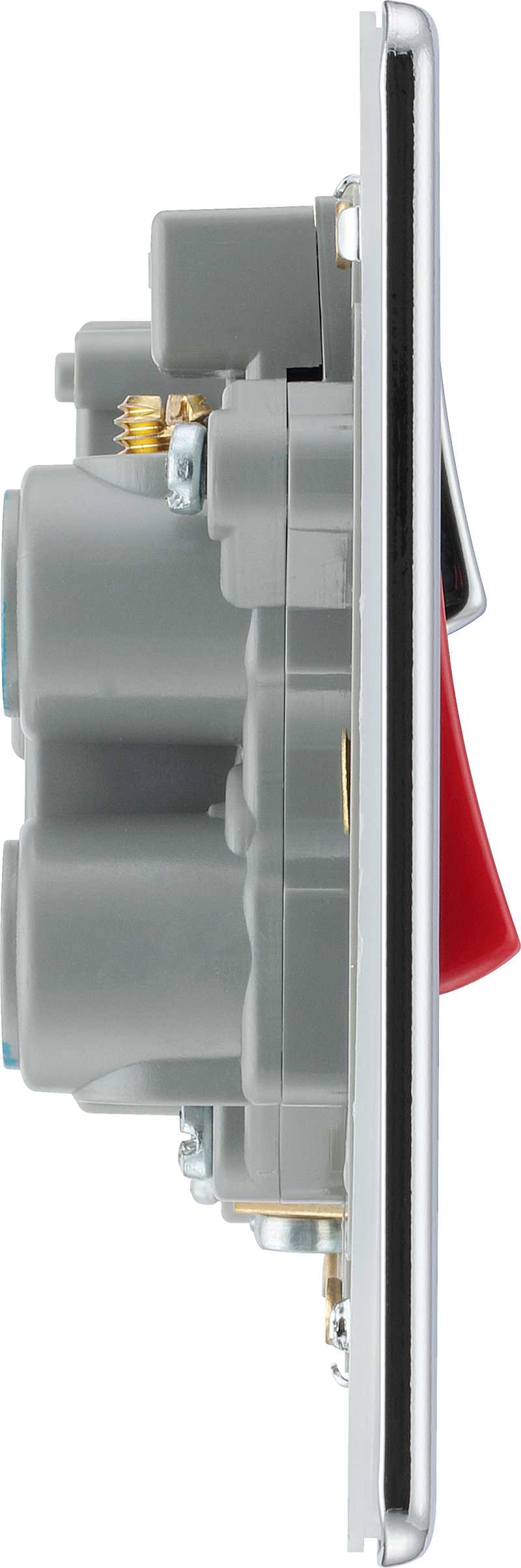 BG Electrical Flatplate Screwless Polished Chrome - 45A double pole, with switched socket and indicators