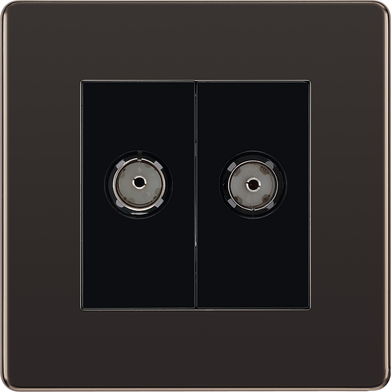 BG Electrical Flatplate Screwless Black Nickel - Double co-axial