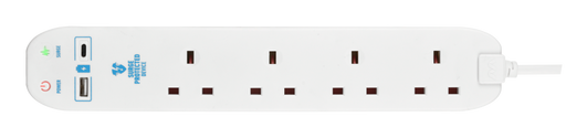 Masterplug USB - USB A + C 10.5W, 4 Sockets, 2m, 13A, White
