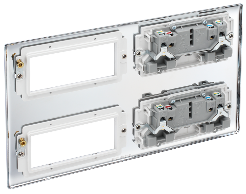BG Electrical Nexus Metal Polished Chrome - Combination plate, 2 x double socket, 8 module aperture