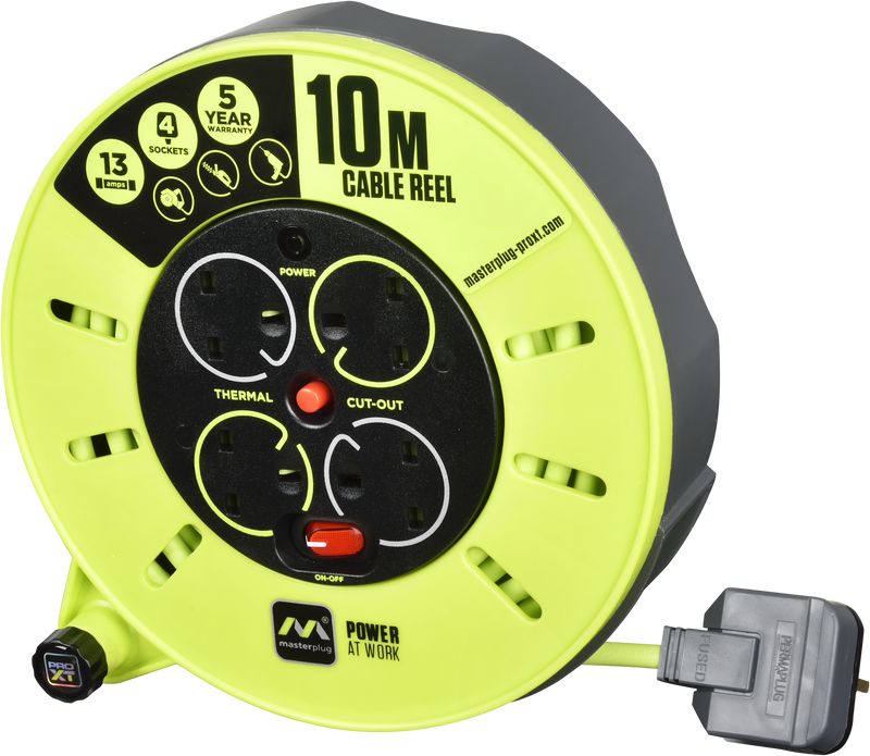 Masterplug Pro XT - 10m, 4 Sockets, 13A, Grey + Green