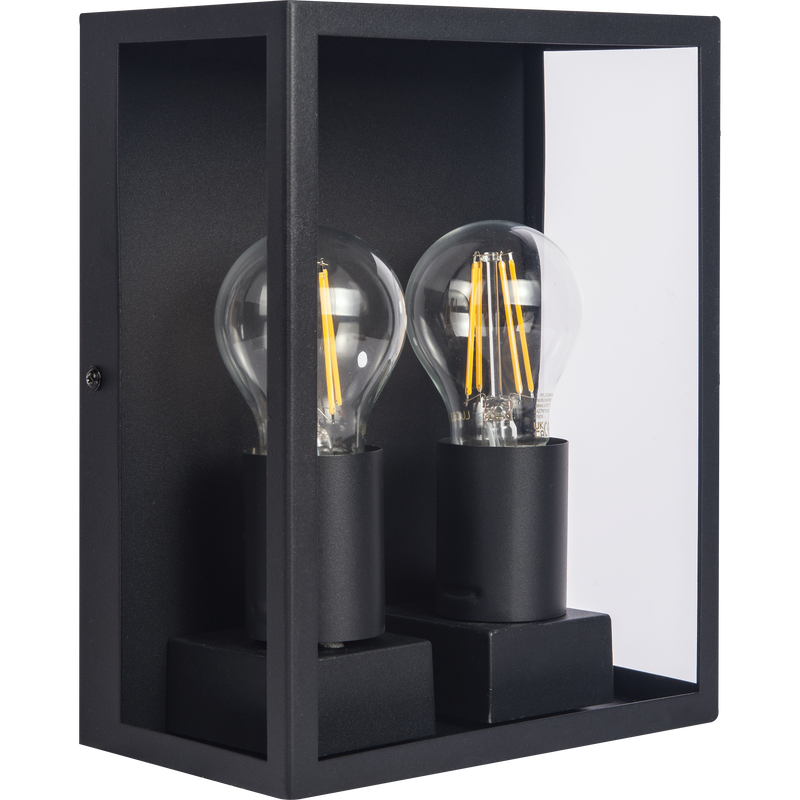 Luceco Azurar Coach Lantern - Exterior Decorative Wall Glass Lanten Twin IP44 E27 Lamp included Black
