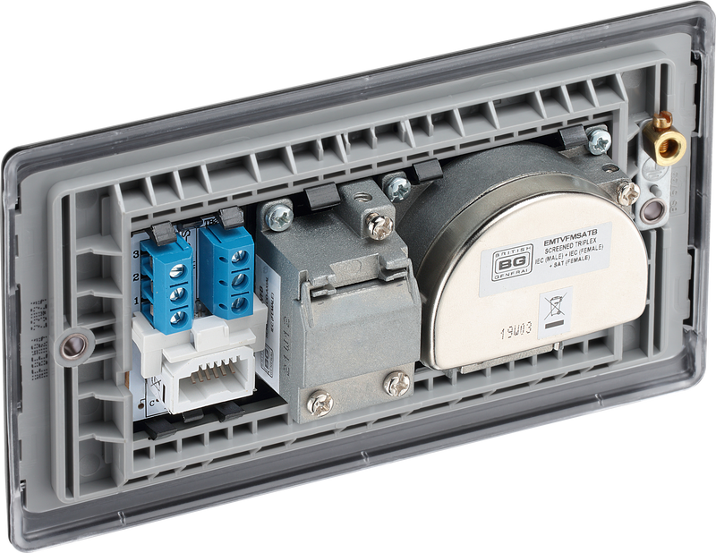 BG Electrical Nexus Metal Matt Black - Triplex with BT outlet and co-axial return - screened