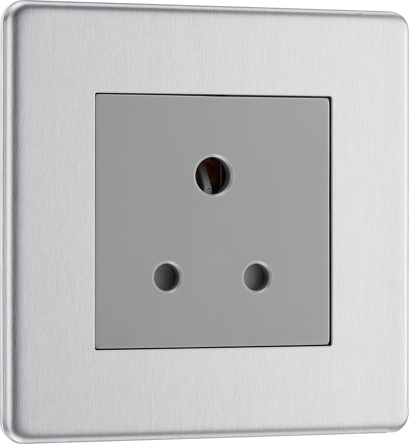 BG Electrical Flatplate Screwless Brushed Steel - 5A, single, unswitched, round pin