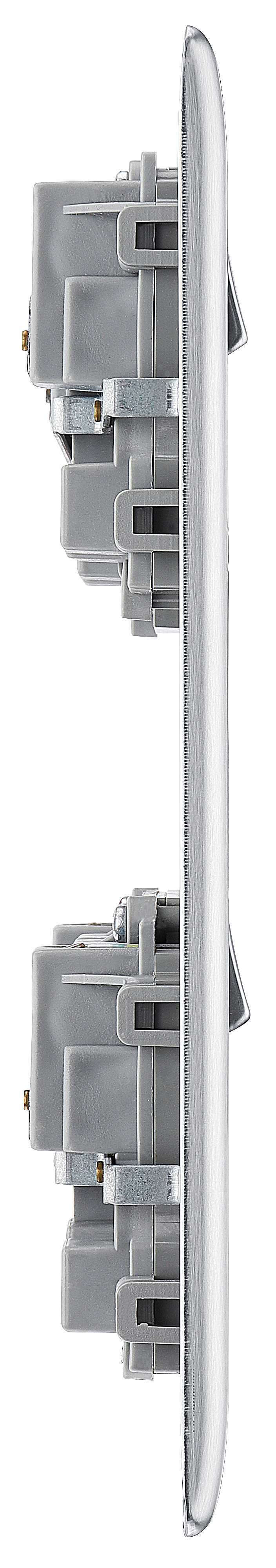 BG Electrical Nexus Metal Brushed Steel - Combination plate, 2 x double socket, 8 module aperture