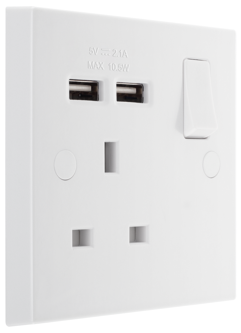 BG Electrical 900 Series - Single switched, single pole, with 2 x USB A