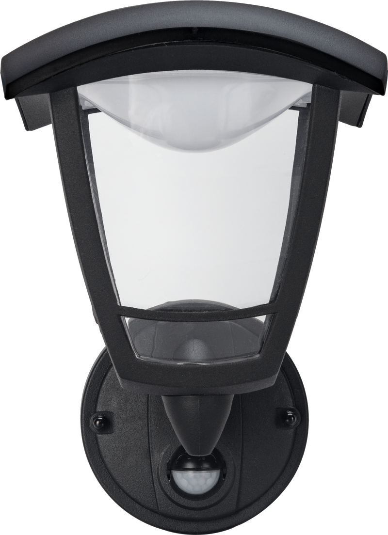 Luceco Coach Lantern - Exterior LED PIR Coach Lantern 4 Panel Bottom Arm 640lm 8w 4000k Ip44 Black