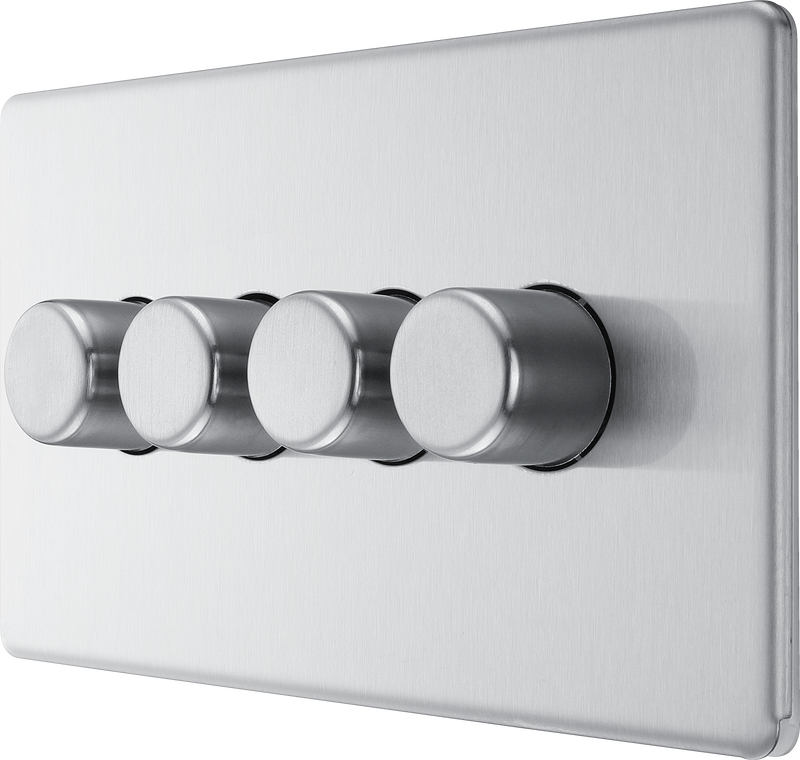 BG Electrical Flatplate Screwless Brushed Steel - Quadruple 2 way push 200W