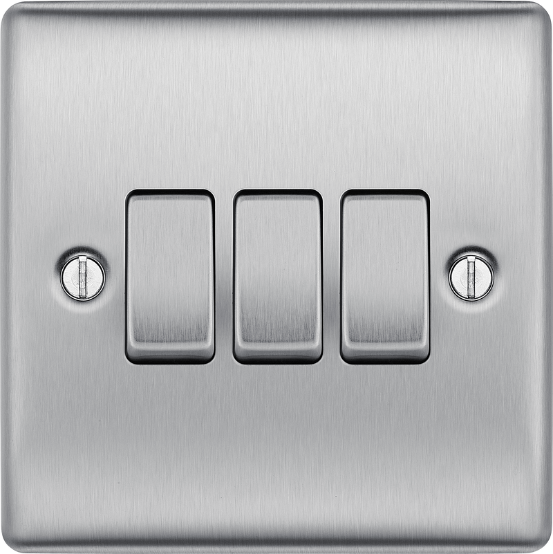 BG Electrical Nexus Metal Brushed Steel - Triple, 2 way switch