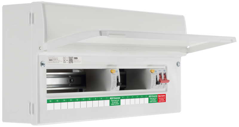 BG Circuit Protection Dual RCD - 22 module, 16 way, 100A Main Switch, 2 x 100A Type A RCD