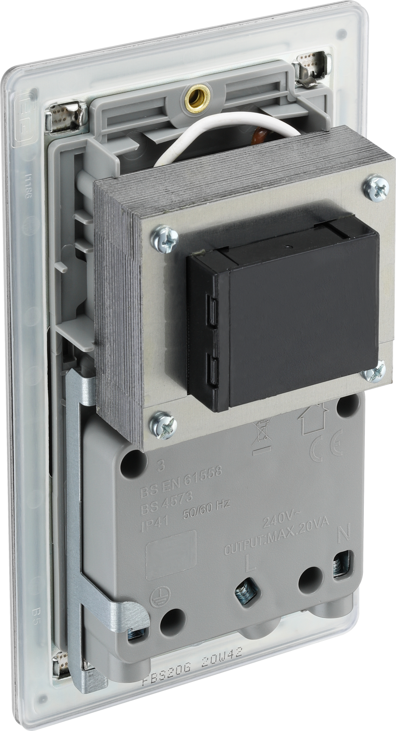 BG Electrical Flatplate Screwless Brushed Steel - 115/240V dual voltage shaver socket