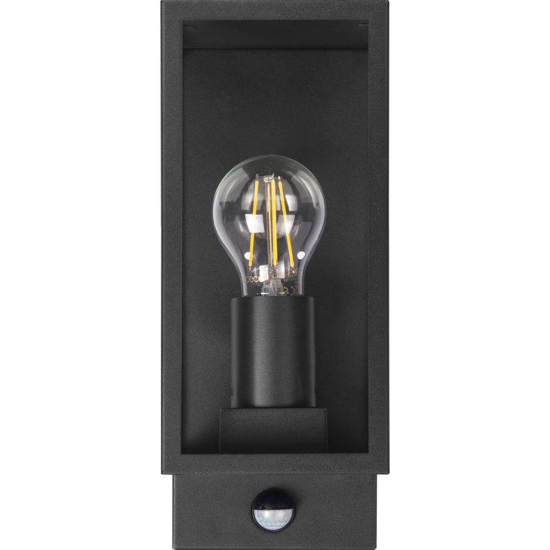 Luceco Azurar Coach Lantern - Exterior Decorative Wall Glass Lanten Single with PIR motion Sensor IP44 E27 Lamp included Black
