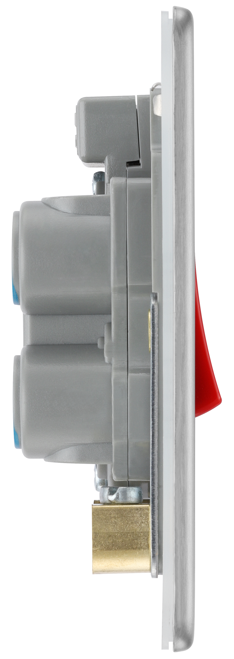 BG Electrical Flatplate Screwless Brushed Steel - 45A, double pole, single plate, with indicator