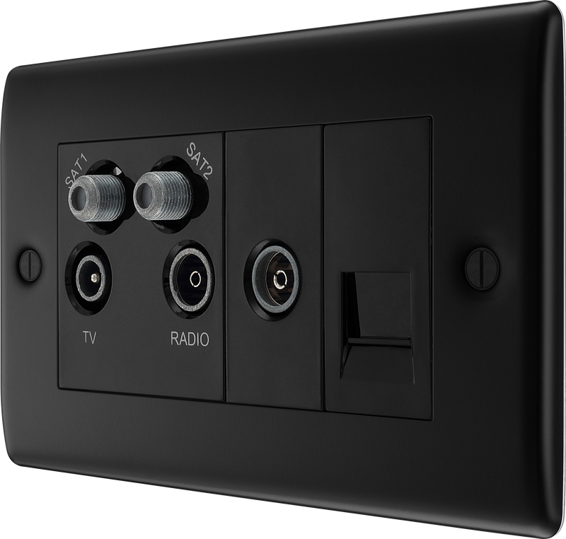 BG Electrical Nexus Metal Matt Black - Quadplex 2 x sat, BT outlet and co-ax returned - screened