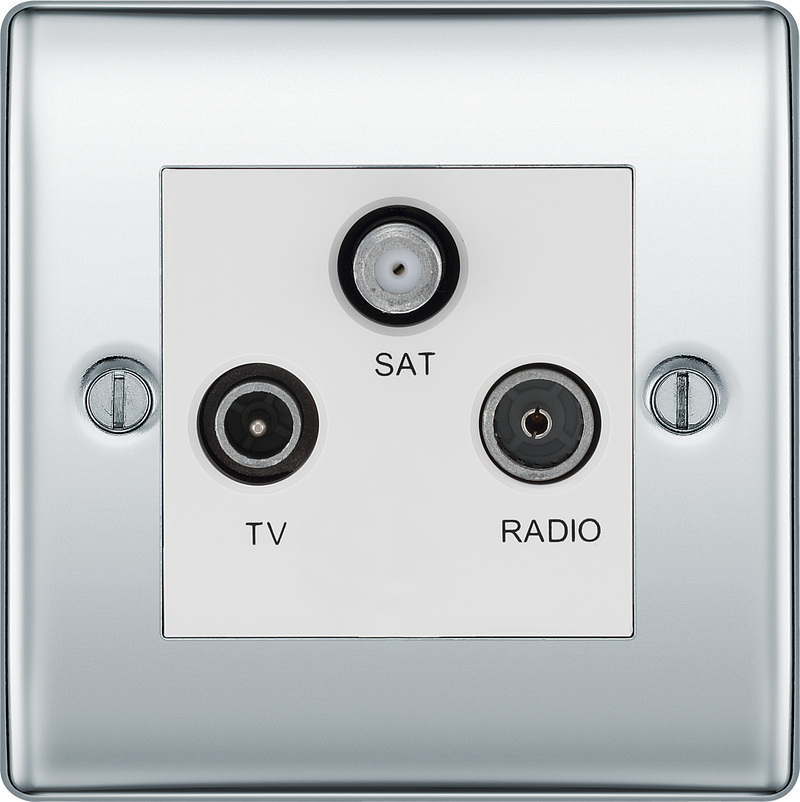 BG Electrical Nexus Metal Polished Chrome - Triple TV/FM/SAT triplex - screened