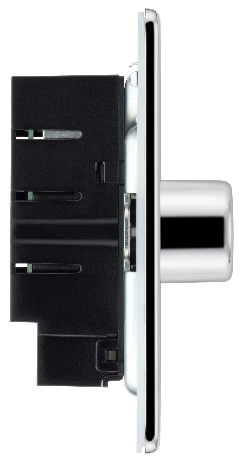 BG Electrical Flatplate Screwless Polished Chrome - Single, 2 way push 200W