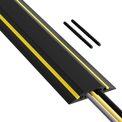 D-Line Floor Cover - Medium Duty Black & Yellow Floor Cable Protector - 1.8m, 30x10mm