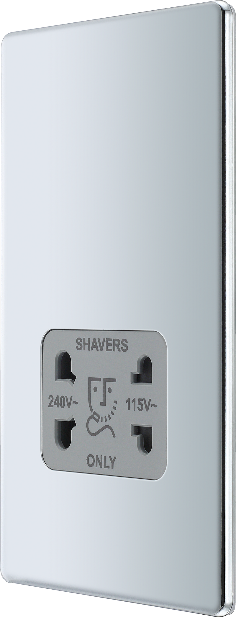 BG Electrical Flatplate Screwless Polished Chrome - 115/240V dual voltage shaver socket
