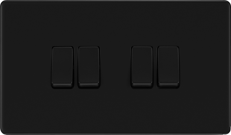 BG Electrical Flatplate Screwless Matt Black - Quadruple, 2 way switch