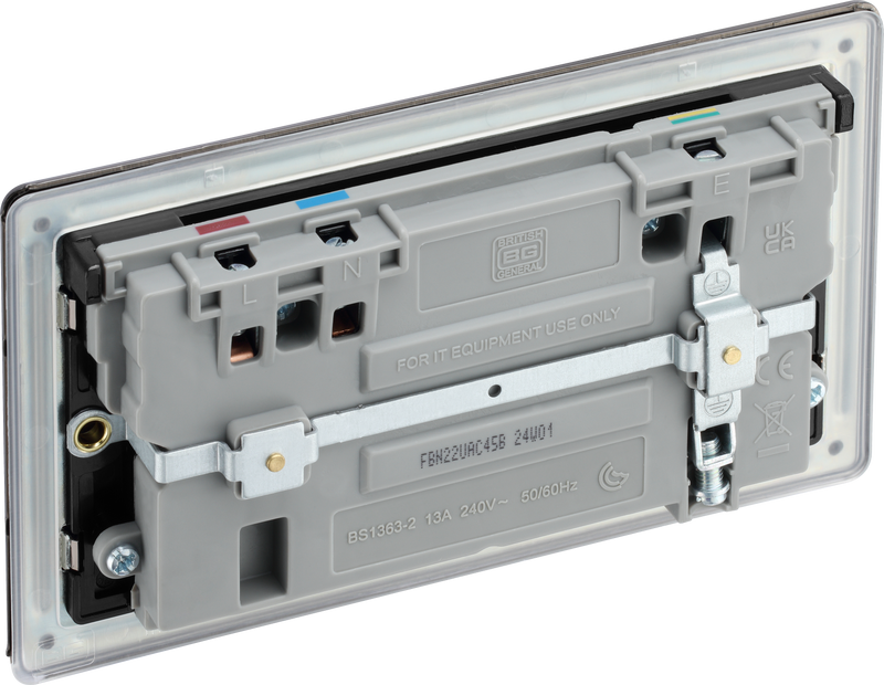 BG Electrical Flatplate Screwless Black Nickel - Double switched single pole, with USB A + C (45W)