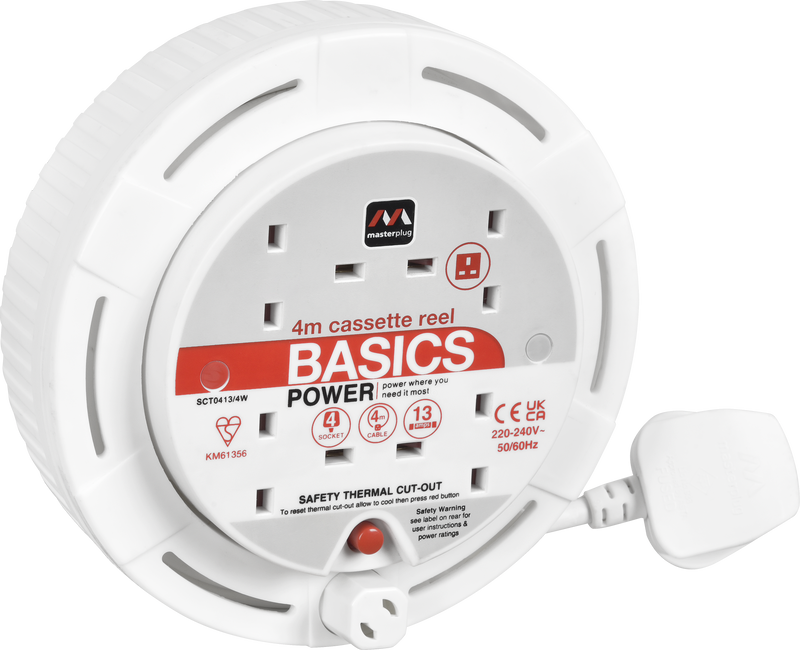 Masterplug Work - 4m, 4 Sockets, 13A, White