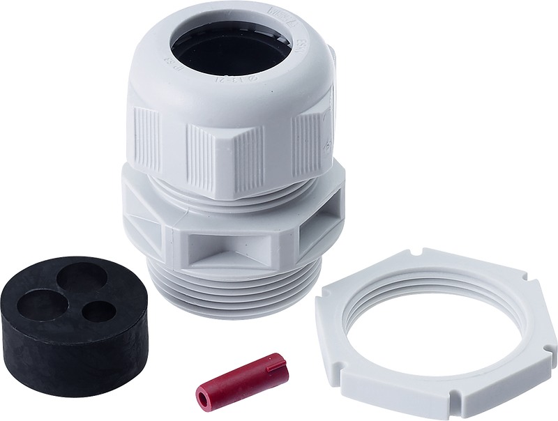 BG Electrical Contractor - Grey plastic tails kit, multiple inserts, locknut and blanking insert