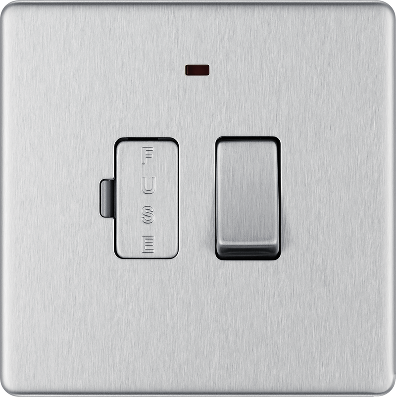BG Electrical Flatplate Screwless Brushed Steel - Switched and fused with indicator